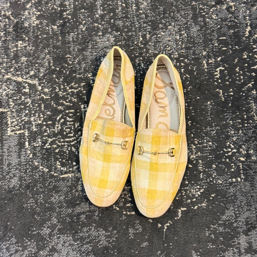 Sam Edelman Yellow Plaid Loafers with Buckle Detail